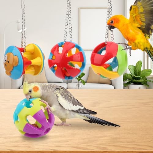 Hypeety Parrot Ball Toy Plastic Colorful Bird Chew Ball with Bells for Cage