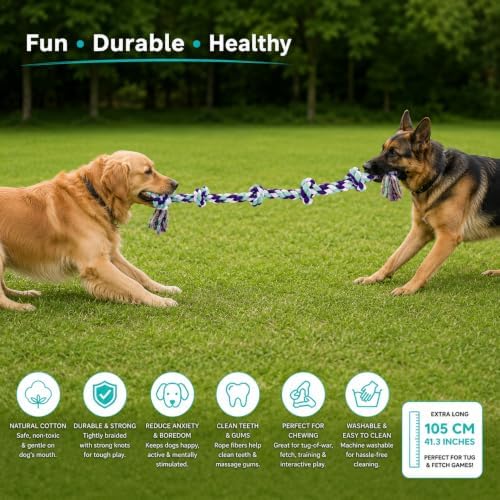 42 inch Large Heavy Duty Chewable 6 Knot Rope Interactive Toy for Large and Giant Breed Dogs