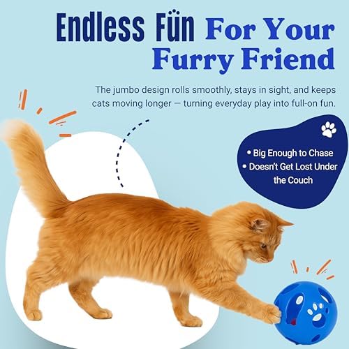 Large Cat Ball Toy with Bell – Blue (4", 1-Pack)