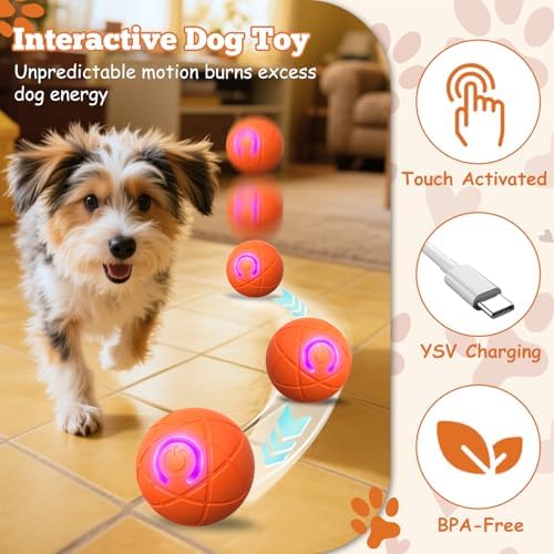 2 PCS Interactive Dog Ball, [2026 Newly Upgraded] Automatic Moving & Bouncing Dog Toy to Keep Them Busy,Pet Vibrating Ball for Dogs/Cats, Durable Pet Balls for Small&Medium Dogs(Blue & Orange)
