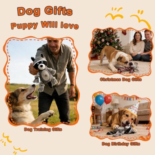 Elephant Rope Dog Toy, Plush Raccoon Squeaky Dog Toy, 2 Pack
