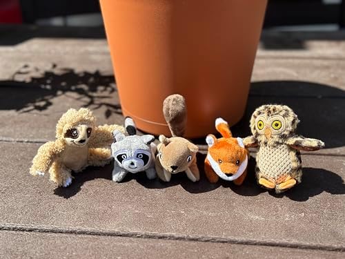 Glow Pups Wooded Animal Dog Toys, Multi Pack Dog Toy Hide and Seek Tree Toy. (5 Pack - Squirrel, Fox, Sloth, Raccoon, Owl, Replacement Animals)