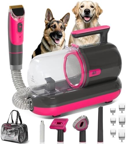 Dog Grooming Vacuum Kit with Clippers and Nail Grinder, 1.2L Pet Grooming Vacuum for Shedding, Low-Noise Dog Hair Vacuum with Grooming Brush for Home Cleaning Grooming,Dyson-Style Gray
