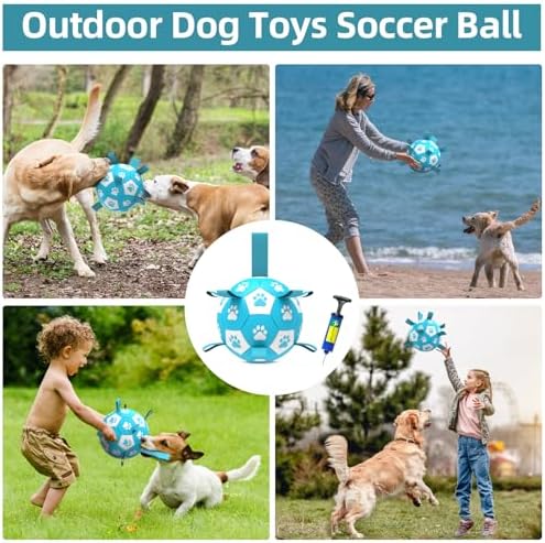 QDAN Dog Balls, 8 Inch Dog Soccer Ball with Straps for Large Dogs