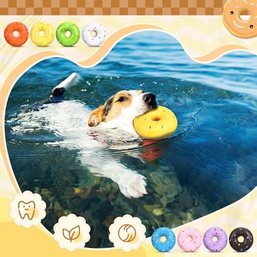 JellyArch 8 Pcs Latex Squeaky Dog Toys Donut Small Dogs Squeaky Chew Toys for Aggressive Chewers Soft Interactive Fetch Play No Stuffing Durable Teething Items for Small Puppy