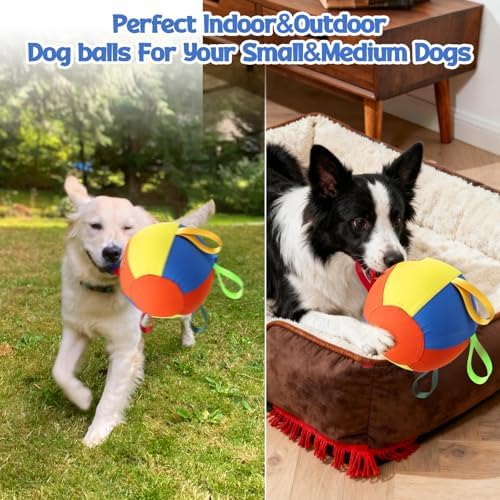 AIERSA Herding Ball for Dogs,9.85 in Tug of War Dog Toy with Handles for Outdoor Play,Dog Soccer Ball Toy&Training Toy Balls for Australian Shepherd,Interactive Toy Balls for Small&Medium Dogs