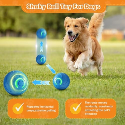 Shaky Ball Toy for Dogs, Vibrating Dog Ball, USB Rechargeable, Interactive, Automatic Moving, Bouncing, Perfect for Small, Medium, Large Dogs (1, Orange)