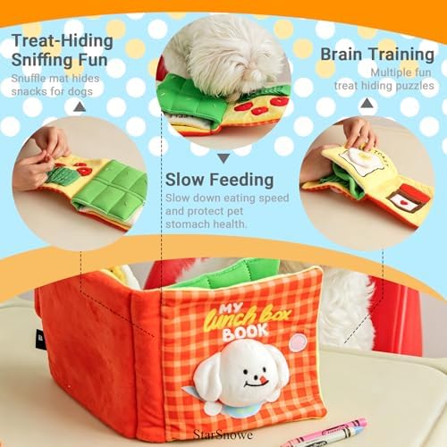 StarSnowe×Cute Dog Enrichment Toys,Squeaky Snuffle Book Series,Interactive Sniff Mat for Mental Stimulation & Slow Feeding,Treat Puzzle Toys for Puppy,Crinkle Gifts (Light Green - Scouts)