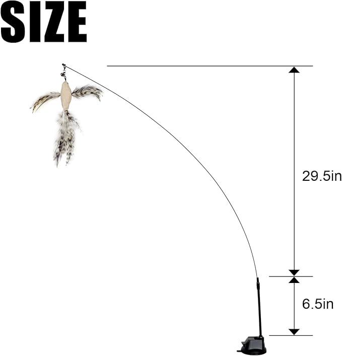 TTcat Suction Cup Cat Toy Wand, 2 in 1 Handheld & Free Standing Interactive Cat Teaser with 8 Pcs Replaceable Feather Bird Insect Refills, Long Flexible Wire Cat Wand Toy for Indoor Cat Self Play.