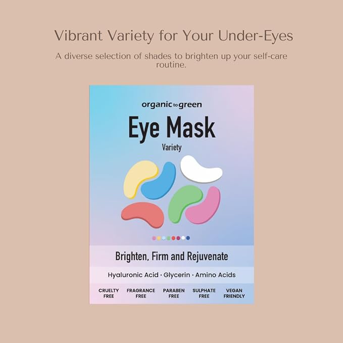 Organic To Green Eye Mask Variety Pack - Multi-Colored Under Eye Gels for Dark Circles and Puffiness - Hyaluronic Acid & Amino Acids - Clean Beauty, Vegan & Cruelty-Free (24 Pairs)