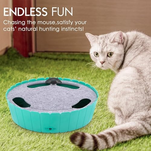 Pawaboo Interactive Cat Toy with Running Mouse, Automatic Track Kitten Toy | Electronic Motion Cat Toy for Indoor Cats, Pop and Play Hide Seek Cats Toys Hunting Mouse for Kitty Play Exercise, Lake Blue