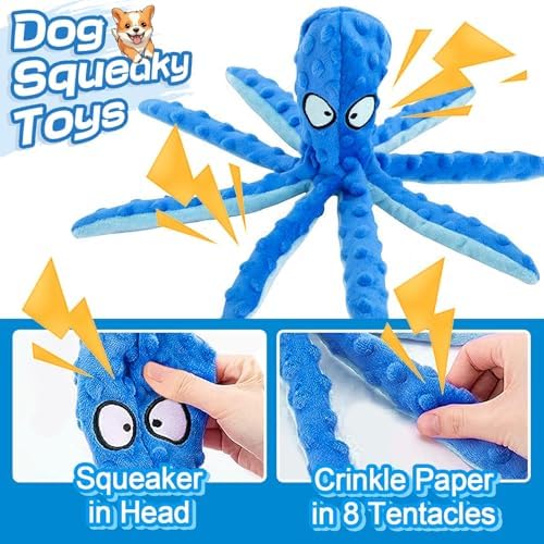 Alphatool Squeaky Dog Toys, Soft Plush Octopus Crinkle Toys, 1pc