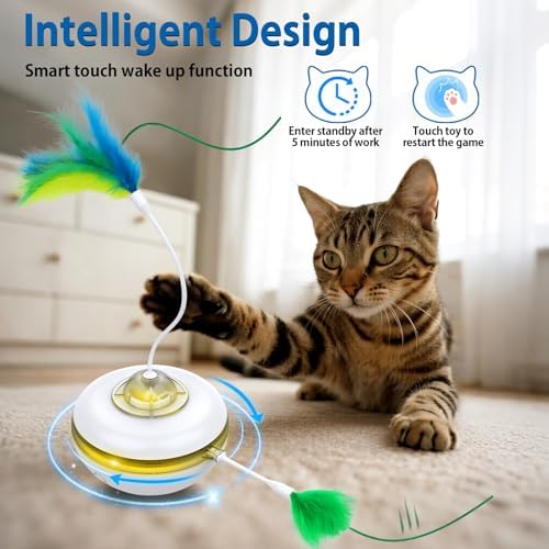 Muhhiba Interactive Cat Toys Rechargeable, Hide and Seek Kitten Toy with Touch Activated, Moving Concealed Feather, Tumbler Toy Design, Automatic Cat Toys for Indoor Cats to Chase and Exercise