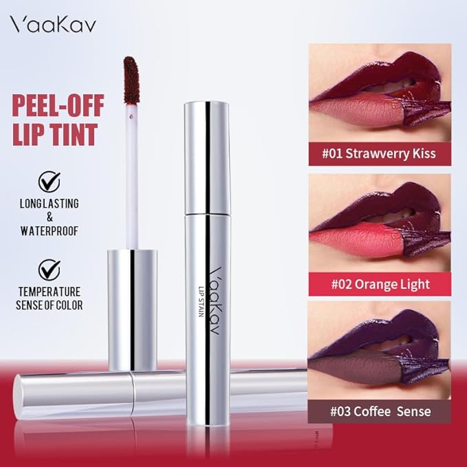 Peel Off Lip Tint Matte Long-Lasting Lip Liner Tattoo Waterproof Temperature Color Sense Lip Stain Smudge Proof Transfer Proof Highly Pigmented Gift for Girl(01 Strawverry Kiss)