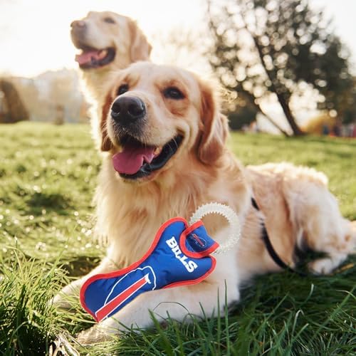 Pets First NFL Buffalo Bills Dental Dog TUG Toy with Squeaker. Tough PET Toy for Healthy Fun, Teething, & Cleaning Pet's Teeth & Gum, Team Color