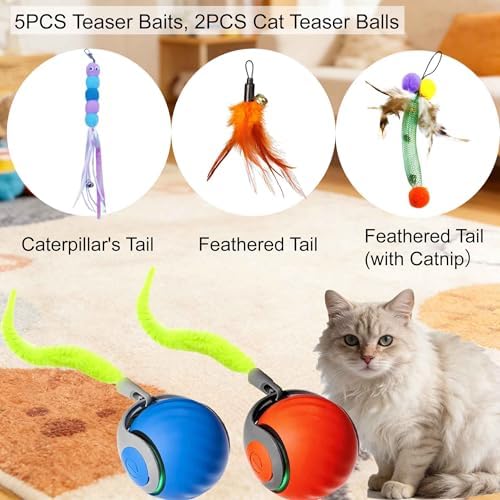 Active Rolling Ball with Tail for Cats,Speedy Tail Cat Toys for Indoor Cats