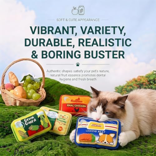Cookies Beer Cola Whisky Orange-Juice Chips Stylish Squeaky Toys for Aggressive Chewers, Durable Squeak for Puppy Teething, Plush for Boredom and Anxiety Relief(Can-Corn+Chicken)