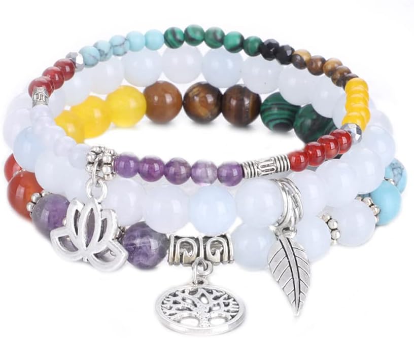 UEUC Tree of Life Yoga Healing Stone Bracelets,Multilayer Lotus Chakra Stone Reiki Bracelet Sets,Anxiety Crystal Natural Stone,for Women Stress Relief