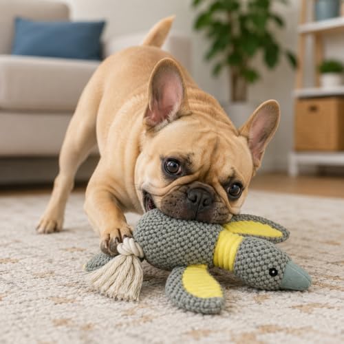 Dog Squeaky Toy Plush Goose Dog Chew Toy with Cotton Rope Tassels, Interactive Tug Toy for Small, Medium and Large Dogs