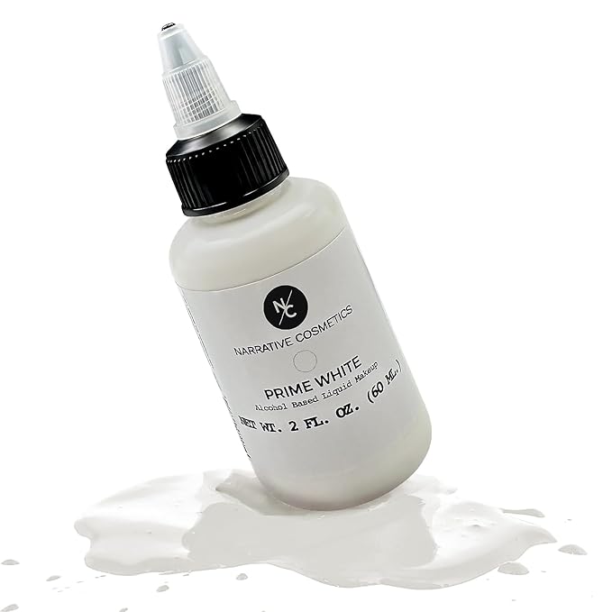 Narrative Cosmetics FX Alcohol Airbrush Paints - 2 fl oz, Skin Safe, Quick Dry, Waterproof, Sweatproof, Transferproof Liquid Makeup for Bodypainting, Theater, FX Makeup, Film and TV - Prime White
