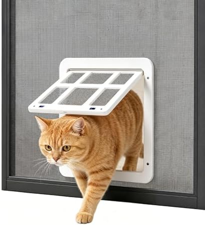 Cat Door for Screen Door with Magnetic Auto-Close, Dual Lockable Tabs Doggy Screen Door, Pet Easy Access for Sliding Screen Door & Window
