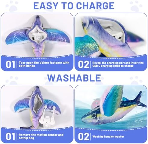 Esoes Flappy Fish Cat Toy – Interactive Flapping & Chirping Fish Toy for Cats (No Flying), Interactive Cat Exercise Toys for All Breeds Cat Kicker Catnip Toys