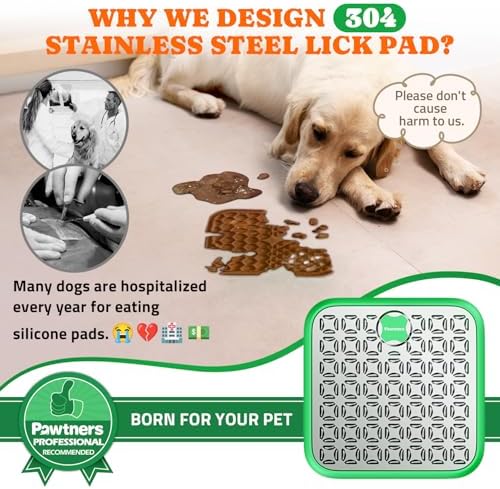 Pawtners Stainless Steel Lick Mat for Dogs & Cats, 1 Pack, Green