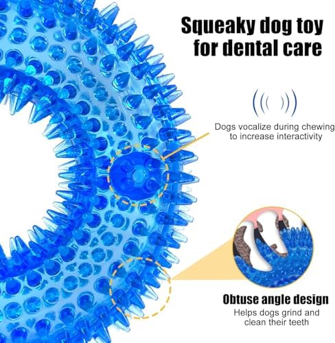 Andiker Squeaky Dog Toy, Safe TPR Chewable Dog Toys for Teeth Grinding&Cleaning Dog Fetch Toys for Enhancing Interactivity Outdoor Suitable for All Dog Sizes Puppy’s and Dogs (Large Blue)