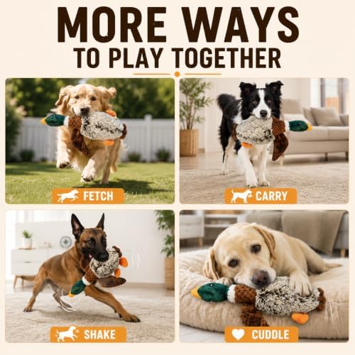ME GUSTA SHOP Mallard Plush Dog Toy with Squeaker for Large Dogs, Soft Stuffed Duck Chew Toy for Interactive Indoor Play