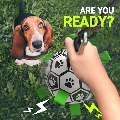 QDAN Tether Tug Outdoor Dog Toy, Durable Interactive Dog Toy with Adjustable Pole, Outdoor Toys for Dogs, Soccer Ball, Self-Play & Tug of War Toy for Small Medium Large Dogs