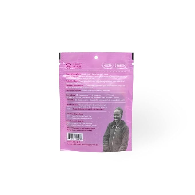 JusTea PURPLE JASMINE | Loose Leaf Purple Tea | Recyclable Refill Pouch | 40+ Cups (3.2oz) | Low Caffeine | Award-Winning | Fair Trade | Non-GMO