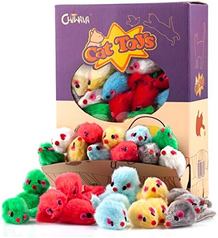 CHIWAVA 60PCS 4.1'' Furry Cat Toy Mice Rattle Small Mouse Interactive Play