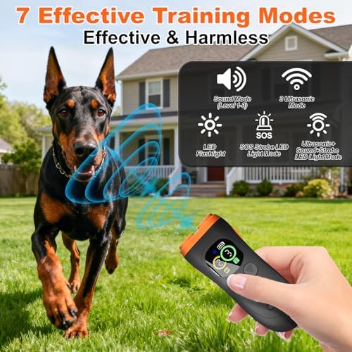 Dog Bark Deterrent Device,3X Ultrasonic Anti Barking Device for Dogs with Color LCD Screen,7 Modes 35FT Range Bark Control Indoor Outdoor Correct Bad Behavior,Safe&Humane Dog Training