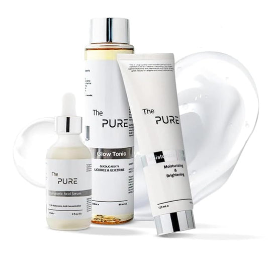 The Pure Skincare Set, Moisturizing Cream, Glow Tonic and Hyaluronic Acid Serum, Hydrating & Brightening Face Care Kit for Anti Aging, Wrinkles, Dark Spots & Radiant Skin