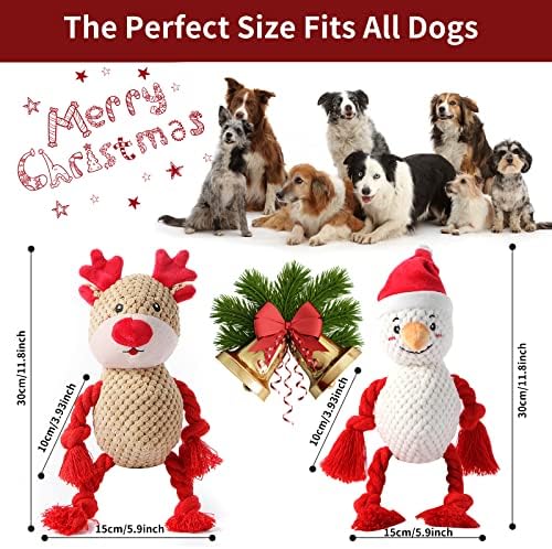 2 Pack Christmas Squeaky Plush Dog Toys for Small Medium Large Dogs, Durable and Indestructible Dog Toys,Stuffed Squeaky Toys for Dogs Puppy Toys Include Cute Snowman and Elk