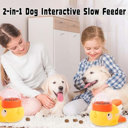 Duck Treat Dispenser,Interactive Dog Food Dispenser Toy with Button, Duck-Shaped Treat Dispenser for Small & Medium Dogs, Anti-Gulping IQ Training Bowl & Healthy Eating Pet Feeder