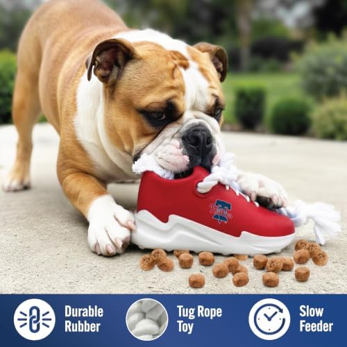 MLB Philadelphia Phillies Cleat Sneaker Spike Dog Toy, Baseball Treat Dispenser Chew Toy for Dogs, Interactive Rope Tug Toy, Slow Feeder Natural Rubber Dog Toy with Official Team Logo