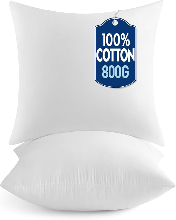 MIULEE 24x24 Pillow Inserts Set 2 100% Virgin Microfiber with Cotton Cover | Throw Pillows for Couch Sofa and Bed,filled with 800 g/1.76 lb (30% more than others) high-resilience virgin microfiber