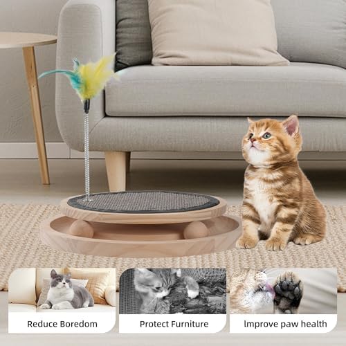 Natural Sisal Round Cat Scratcher with Ball Track Toy