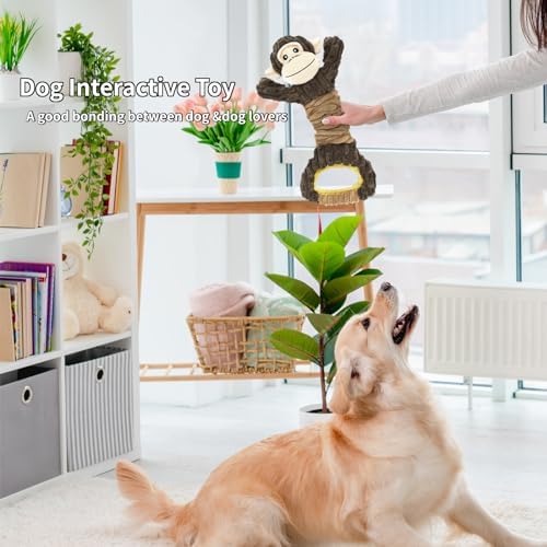 Dog Squeaky Toy Gorilla Shaped Dog Toy for Aggressive Chewers Tug of War Dog Toy Pet Interactive Toy Dog Plush Toy with Crinkle Paper for Small Medium Large Dogs Gorilla, Brown