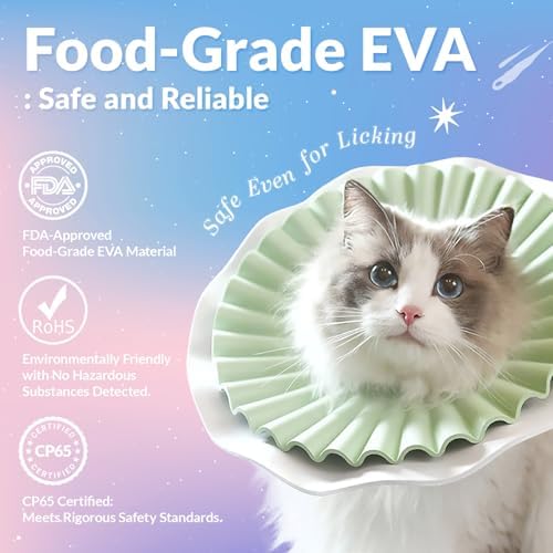 McGill’s Tail Cat Cone Collar Soft, Comfortable Cat Recovery Collar with Royal Ruffled Design, Adjustable Elizabethan Collar for Cats, Water-Resistant EVA Cat Cones After Surgery (Mint Green, M)