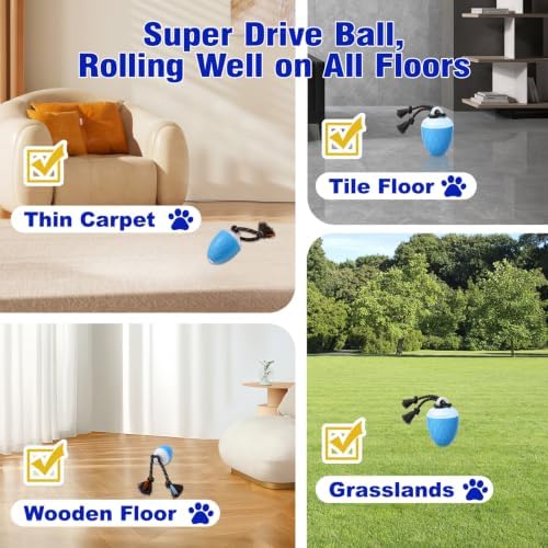 Smart Interactive Dog Toy Ball, Dog Enrichment Toys, Dog Barking Ball, E-TPU Material, Electric Automatic Moving and Rolling Dog Toy with Rope for Small, Medium, Large Dogs Boredom
