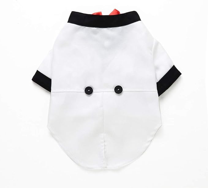 GabeFish Pets Wedding Jacket for Dogs - White Bow Tie Tuxedo Large