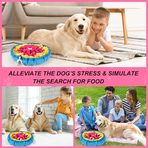 SZEE Snuffle Mat for Dogs, Adjustable Pet Sniff Mat for Interactive Games, Pet Enrichment Toys for Large Medium Small Dogs, Mental Stimulation Training and Slow Eating (Rose Red and Yellow)