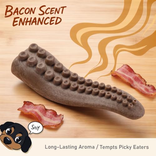 MECOOL Durable Nylon Dog Chew Toy – Bacon Flavored Octopus Leg Shape for Aggressive Chewers, Tough Interactive Teething Bone for Medium Large Dogs, Long-Lasting Treat Dispensing Toy