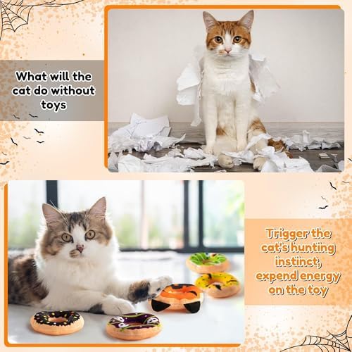 L1rabe Halloween Donut Catnip Stuffed Toys for Cats, Gift for Kitten Lovers