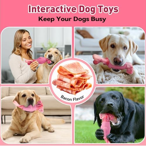 BIKIISEN Dog Toys for Aggressive Chewers, Squeaky Tough Chew Toys | Interactive Dog Chew Toys for Large Dogs, Dog Toys Keep Them Busy, Gift Toys for Medium/Large Breed (Pink)