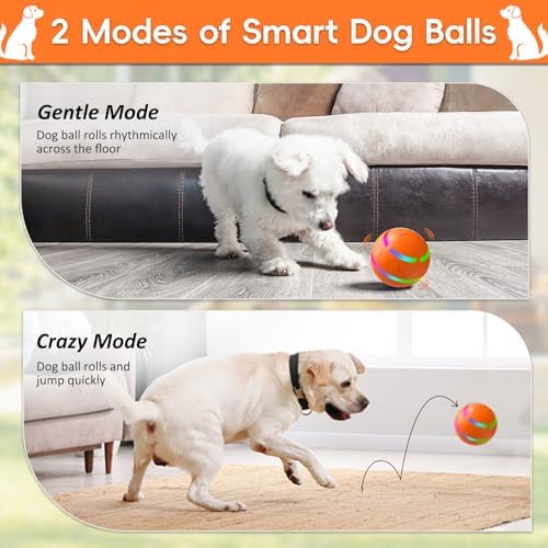 Smart Interactive Dog Toy Ball, Automatic Moving, Self Rolling & Bouncing Dog Ball to Keep Them Busy, Durable TPU Material, Waterproof, Pet Toys for Medium and Large Dogs Indoor & Outdoor (Orange)