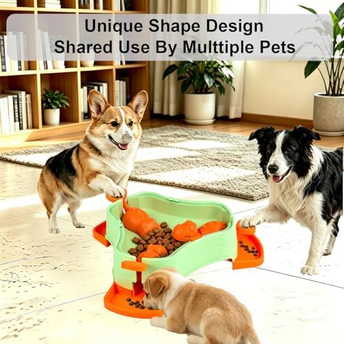 Dog Cat Treat Dispenser Slow Feeder Toy, 3-in-1 Interactive Dog Puzzle Press Toys, Dog Enrichment Toy No-Slip Interactive Brain Training Toys for Smart Dog Cats (Green/Orange)