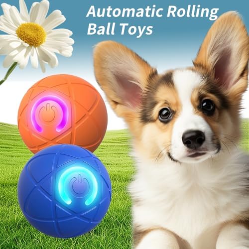 2PCS Shaking Ball for Dog, Vibrating Balls for Dogs, Bouncing Ball for Small/Medium/Large Dogs, Rechargeable Interactive Dog Balls to Keep Them Busy(Orange+Blue)
